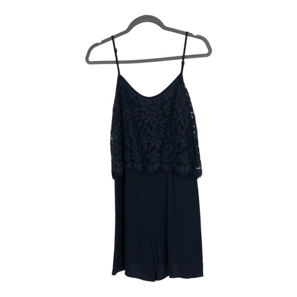 Sandro Paris Navy Blue Viscose  Lace Overlay Sleeveless Romper adjustable straps - Picture 4 of 16